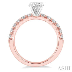 1 ctw Diamond Ladies Engagement Ring with 1/2 Ct Round Cut Center Stone in 14K Rose And White Gold
