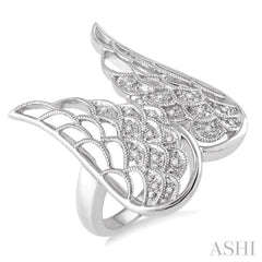 1/20 ctw Round Cut Diamond Angel Wing Ring in Sterling Silver