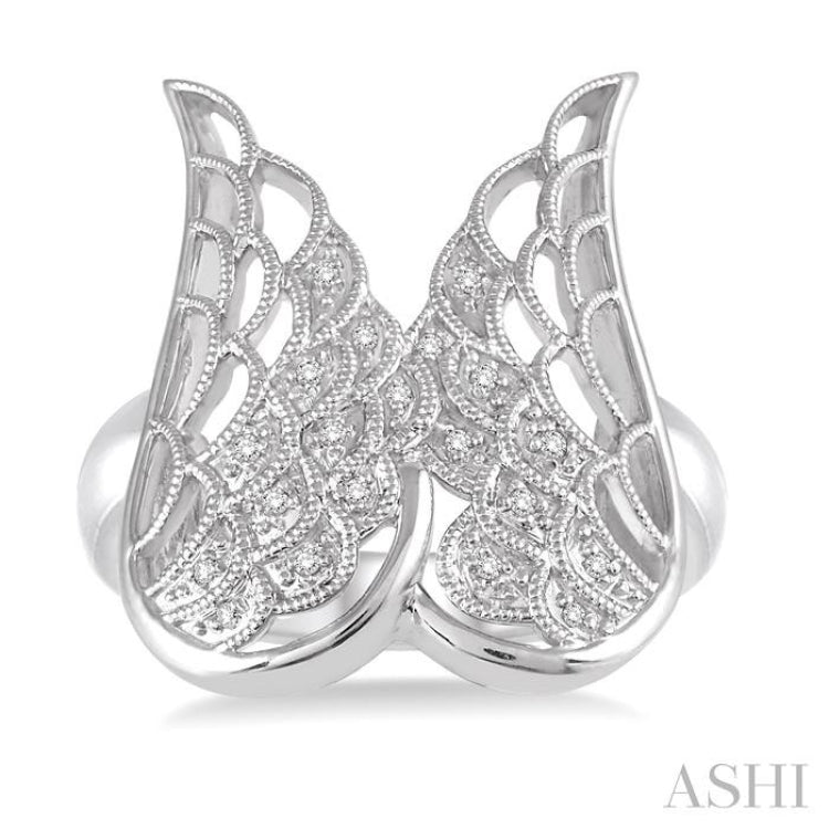 1/20 ctw Round Cut Diamond Angel Wing Ring in Sterling Silver