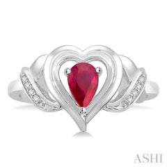6x4 MM Pear Shape Ruby and 1/50 Ctw Round Cut Diamond Ring in Sterling Silver