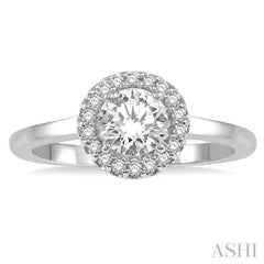 1/10 Ctw Round Cut Diamond Halo Semi Mount Engagement Ring in 14K White Gold
