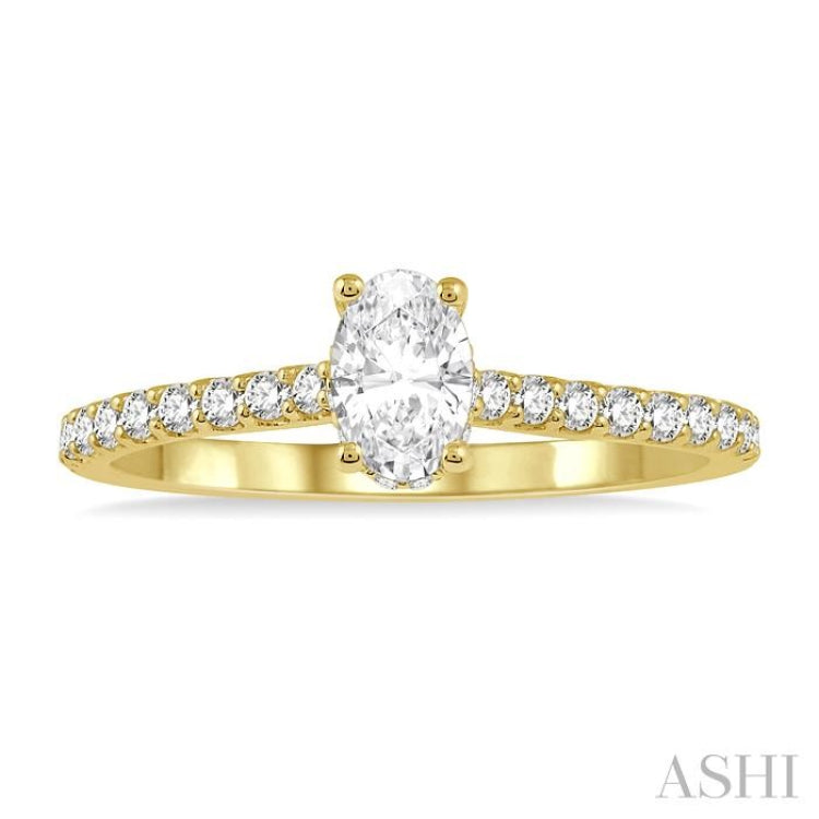 1/5 Ctw Oval Shape Round Cut Diamond Semi Mount Engagement Ring in 14K Yellow Gold
