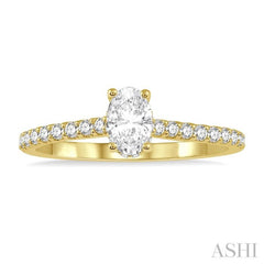 1/5 Ctw Oval Shape Round Cut Diamond Semi Mount Engagement Ring in 14K Yellow Gold