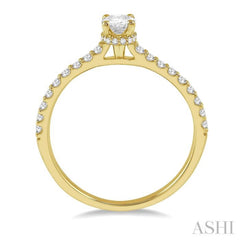 1/5 Ctw Oval Shape Round Cut Diamond Semi Mount Engagement Ring in 14K Yellow Gold