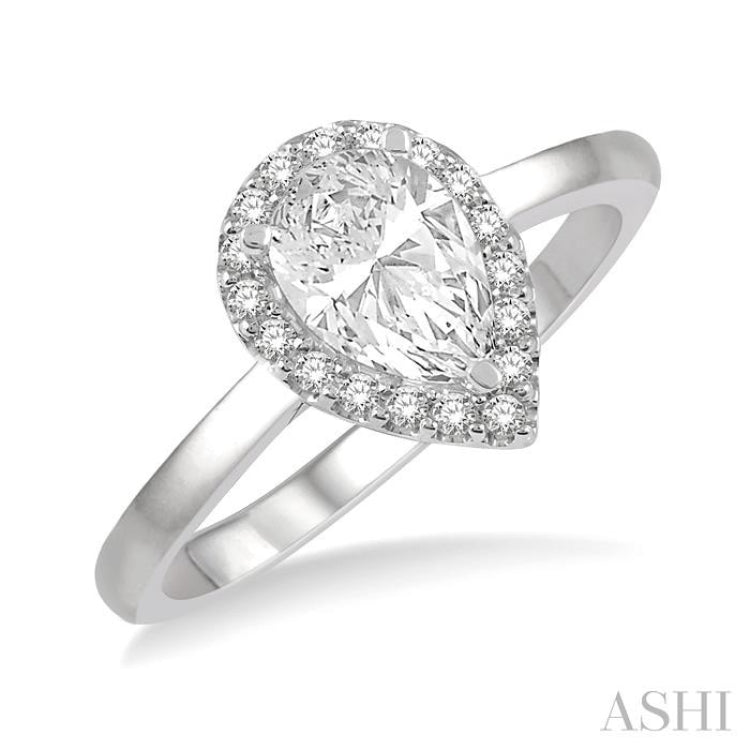 1/3 ctw Round Cut Diamond Halo Engagement Ring With 1/4 ct Pear Cut Center Stone in 14K White Gold