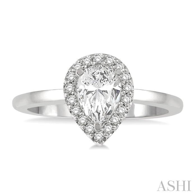 1/3 ctw Round Cut Diamond Halo Engagement Ring With 1/4 ct Pear Cut Center Stone in 14K White Gold