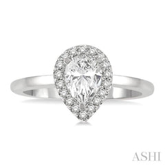 1/3 ctw Round Cut Diamond Halo Engagement Ring With 1/4 ct Pear Cut Center Stone in 14K White Gold