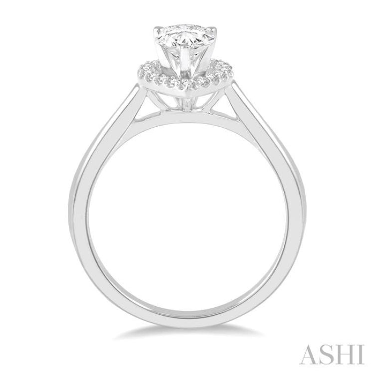 1/3 ctw Round Cut Diamond Halo Engagement Ring With 1/4 ct Pear Cut Center Stone in 14K White Gold