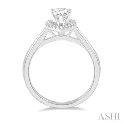1/3 ctw Round Cut Diamond Halo Engagement Ring With 1/4 ct Pear Cut Center Stone in 14K White Gold