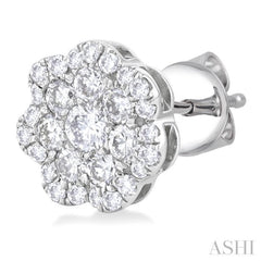 3/4 ctw Flower Pattern Round Cut Diamond Fashion Stud Earrings in 14K White Gold
