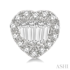 3/8 ctw Heart Shape Baguette Center & Round Cut Diamond Earrings in 14K White Gold