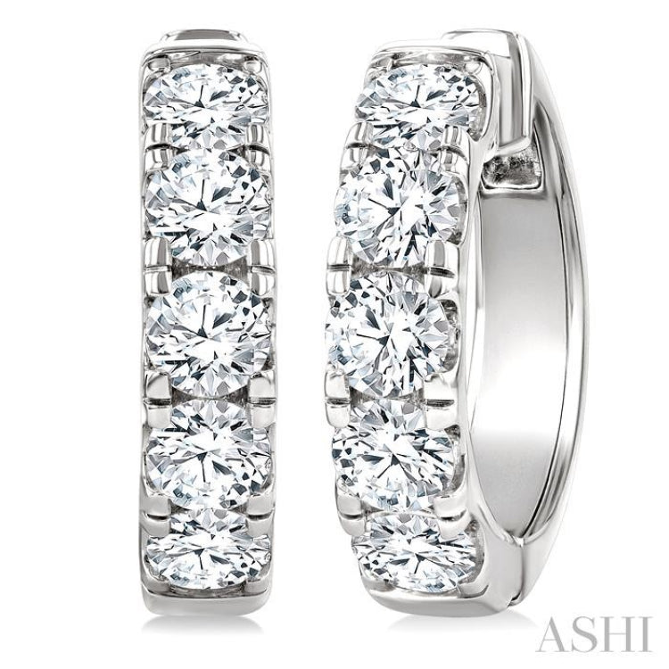 4 Ctw Round Cut Diamond Hoop Earrings in 14K White gold