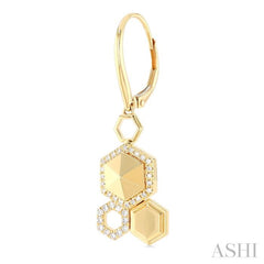 1/4 ctw Hexagon Motif Single Cut Diamond Fashion Hanging Earrings in 14K Yellow Gold