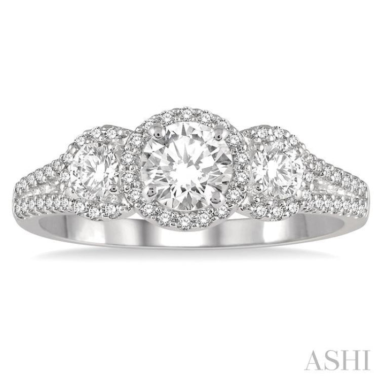 7/8 ctw Round Triple Mount Diamond Ladies Engagement Ring in 14K White Gold