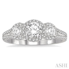 7/8 ctw Round Triple Mount Diamond Ladies Engagement Ring in 14K White Gold