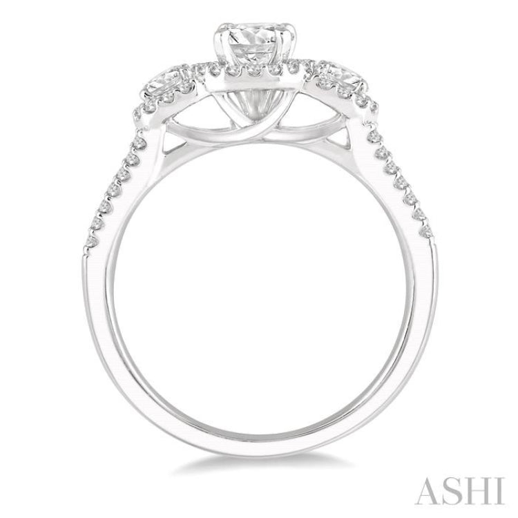 7/8 ctw Round Triple Mount Diamond Ladies Engagement Ring in 14K White Gold