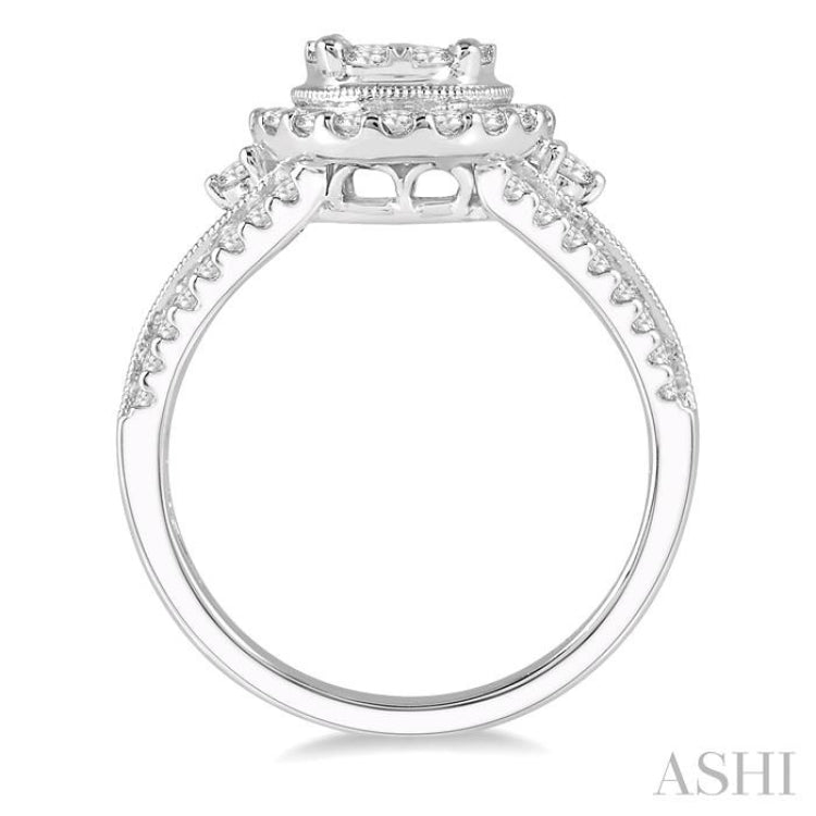 1 1/10 Ctw Lovebright Round Cut Diamond Engagement Ring in 14K White Gold