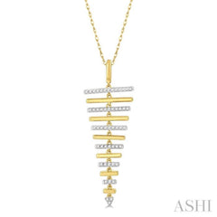 1/6 Ctw Two Tone Parallel Bar Round Cut Diamond Fashion Pendant With Chain in 10K Yellow and White Gold