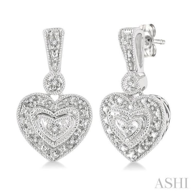 1/20 ctw Heart Shape Single Cut Diamond Earrings in Sterling Silver