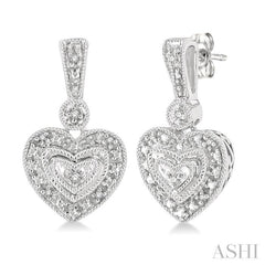 1/20 ctw Heart Shape Single Cut Diamond Earrings in Sterling Silver