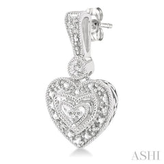 1/20 Ctw Heart Shape Round Cut Diamond Earrings in Sterling Silver