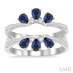 4x3 MM Pear Cut Sapphire and 3/8 ctw Round Cut Diamond Insert Precious Ring in 14K White Gold