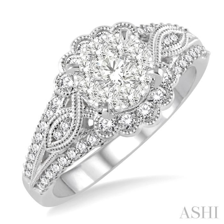 3/4 ctw Diamond Lovebright Engagement Ring in 14K White Gold
