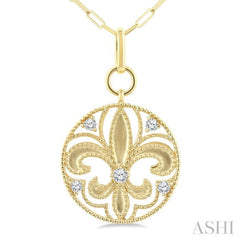 1/4 ctw Fleur De Lis Round Cut Diamond Fashion Medallion Pendant With Chain in 14K Yellow Gold