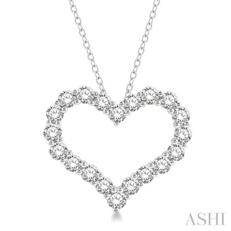 3.00 Ctw Heart Shape Round Cut Diamond Pendant With Chain in 14K White Gold