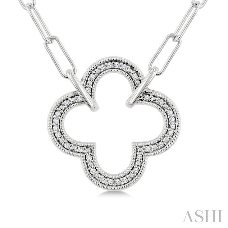 1/10 Ctw Round Cut Diamond Paperclip Pendant With Chain in Sterling Silver