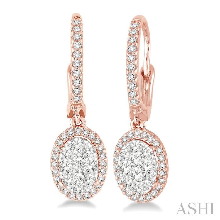 3/8 ctw Oval Shape Diamond Lovebright Earrings in 14K Rose and White Gold