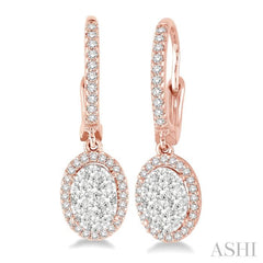 3/8 ctw Oval Shape Diamond Lovebright Earrings in 14K Rose and White Gold