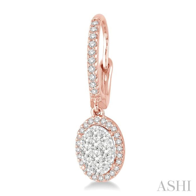 3/8 ctw Oval Shape Diamond Lovebright Earrings in 14K Rose and White Gold