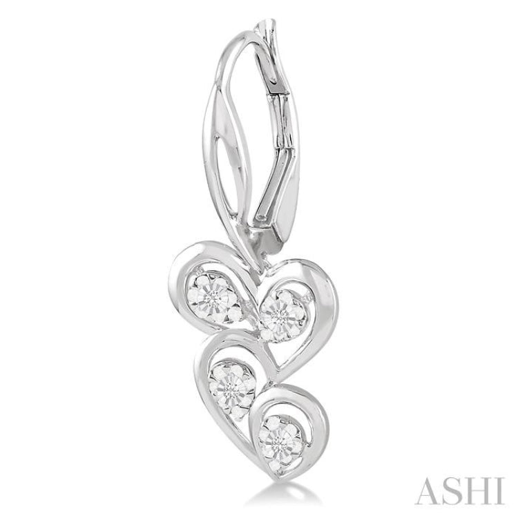 1/10 ctw Round Cut Diamond Twice Heart Earrings in Sterling Silver