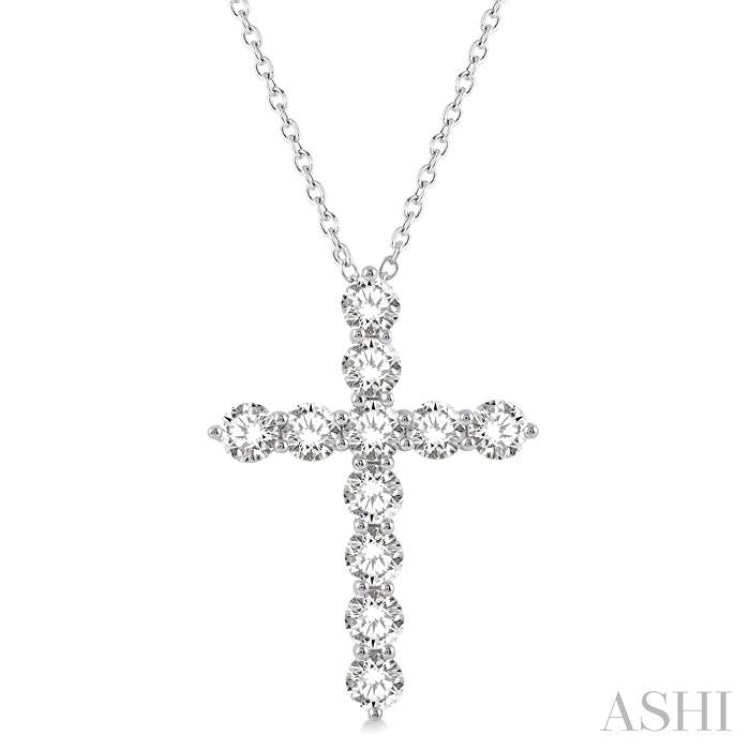4.00 Ctw Round Cut Diamond Cross Pendant in 14K White Gold with Chain