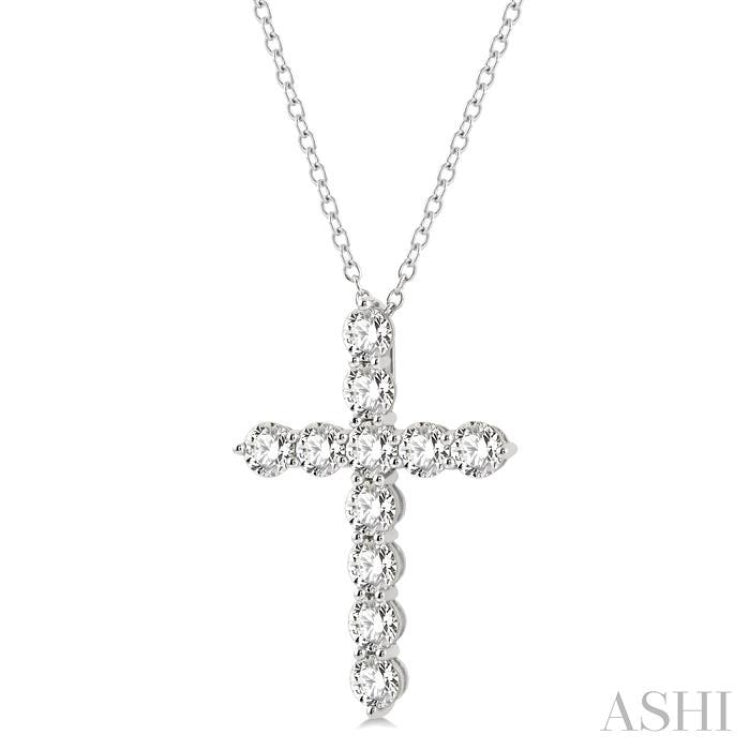 4.00 Ctw Round Cut Diamond Cross Pendant in 14K White Gold with Chain
