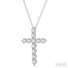 4.00 Ctw Round Cut Diamond Cross Pendant in 14K White Gold with Chain