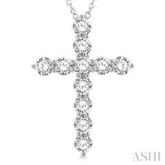 4.00 Ctw Round Cut Diamond Cross Pendant in 14K White Gold with Chain