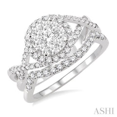 7/8 ctw Diamond Wedding Set with 3/4 ctw Lovebright Round Cut Engagement Ring and 1/5 ctw Wedding Band in 14K White Gold