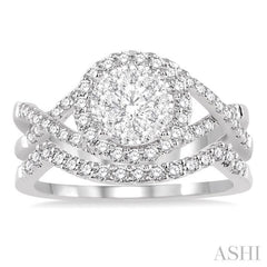 7/8 ctw Diamond Wedding Set with 3/4 ctw Lovebright Round Cut Engagement Ring and 1/5 ctw Wedding Band in 14K White Gold