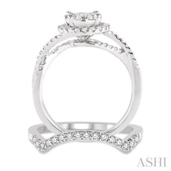 7/8 ctw Diamond Wedding Set with 3/4 ctw Lovebright Round Cut Engagement Ring and 1/5 ctw Wedding Band in 14K White Gold
