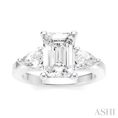 1/2 Ctw Tri-Mount Emerald Shape Center Pear and Round Cut Diamond Semi Mount Engagement Ring in 14K White Gold