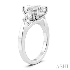 1/2 Ctw Tri-Mount Emerald Shape Center Pear and Round Cut Diamond Semi Mount Engagement Ring in 14K White Gold