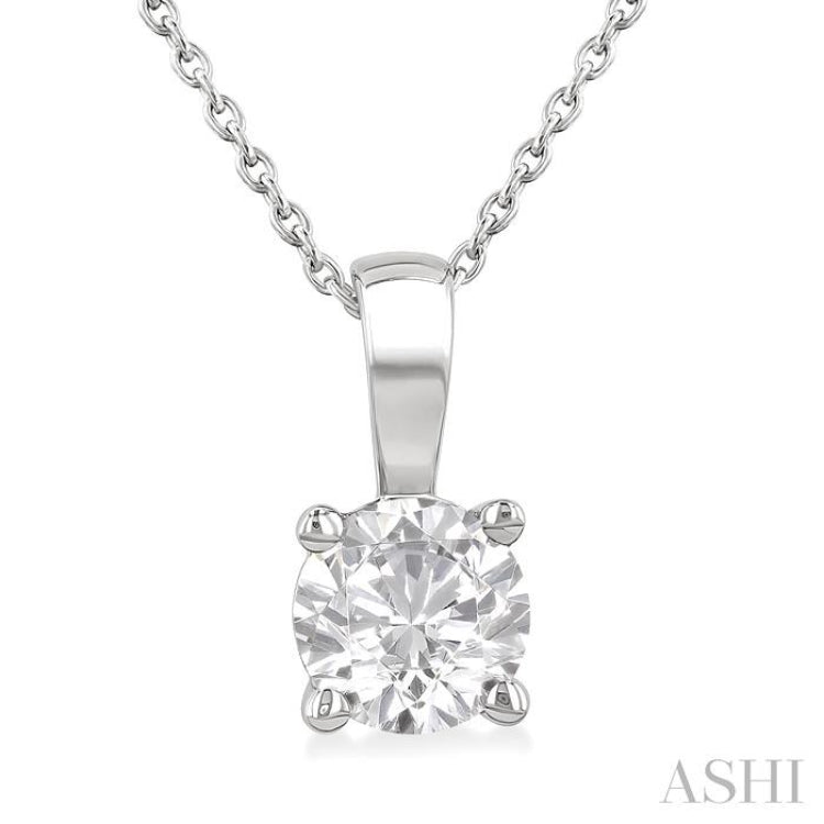 1 Ctw Prong Set Round Cut Diamond Solitaire Pendant With Chain in 14K White Gold
