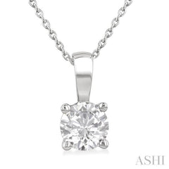 1 Ctw Prong Set Round Cut Diamond Solitaire Pendant With Chain in 14K White Gold