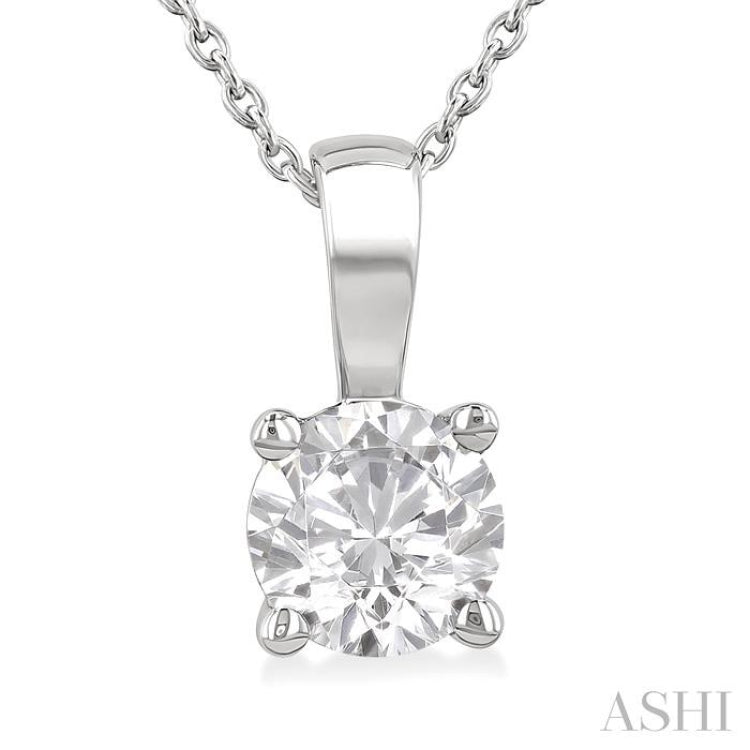 1 Ctw Prong Set Round Cut Diamond Solitaire Pendant With Chain in 14K White Gold