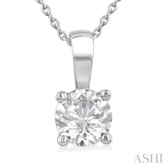 1 Ctw Prong Set Round Cut Diamond Solitaire Pendant With Chain in 14K White Gold