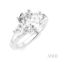 1/2 Ctw Tri-Mount Past, Present and Future Oval Shape Center Round Cut Diamond Semi Mount Engagement Ring in 14K White Gold