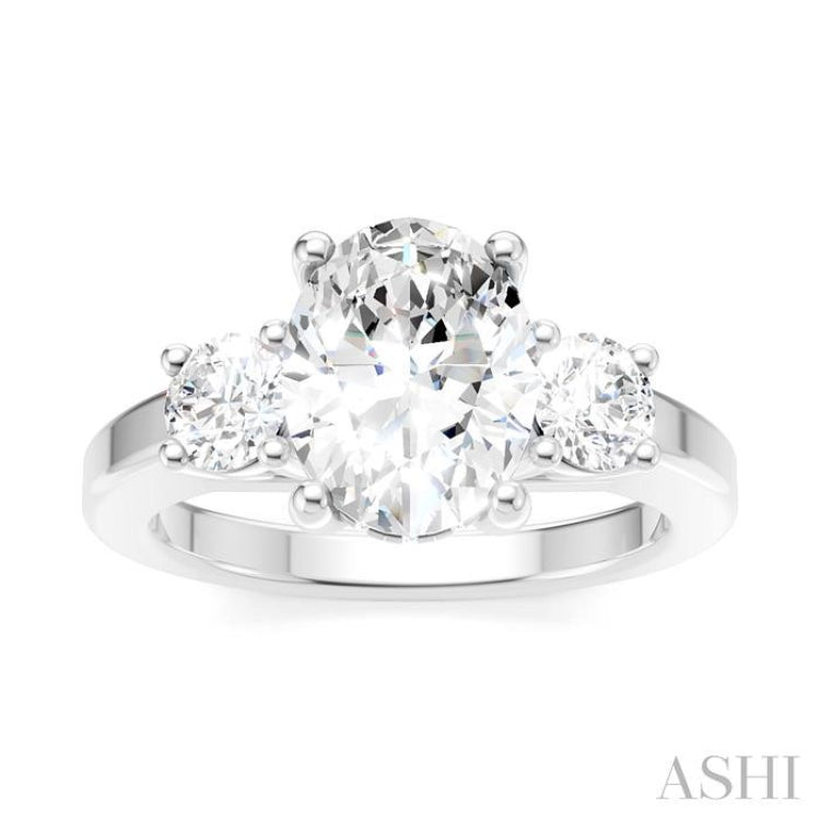 1/2 Ctw Tri-Mount Past, Present and Future Oval Shape Center Round Cut Diamond Semi Mount Engagement Ring in 14K White Gold