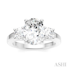 1/2 Ctw Tri-Mount Past, Present and Future Oval Shape Center Round Cut Diamond Semi Mount Engagement Ring in 14K White Gold